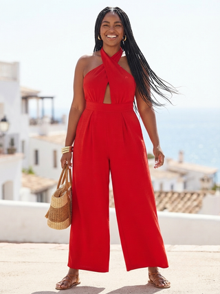 Zaria Statement Halter Jumpsuit Red
