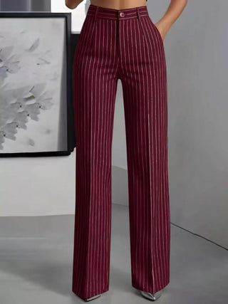 High-Waisted Striped Wide-Leg Pants Crimson