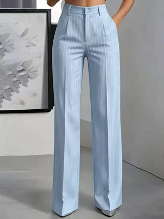 High-Waisted Striped Wide-Leg Pants Light Blue