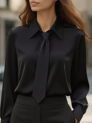 Tie-Neck Long Sleeve Blouse Black