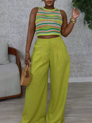 High Waist Wide Leg Flowy Pants Lime